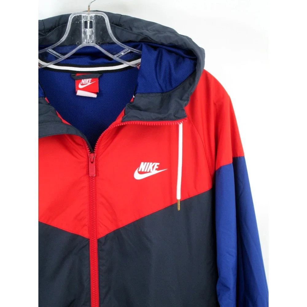 2016 NIKE Hoodie Windbreaker Jacket Men Med Color Block Nike Swoosh Zip Pockets